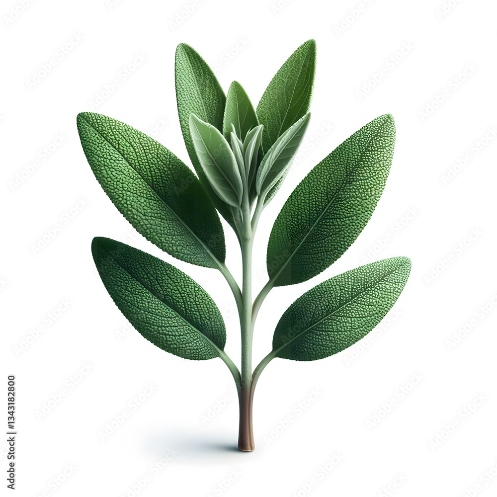 Naklejka premium A green sage herb leaves twig isolated on white background