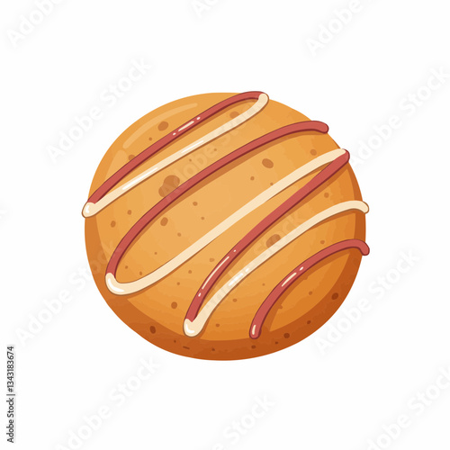 Deliciously decorated round cookie with icing and sprinkles on white background