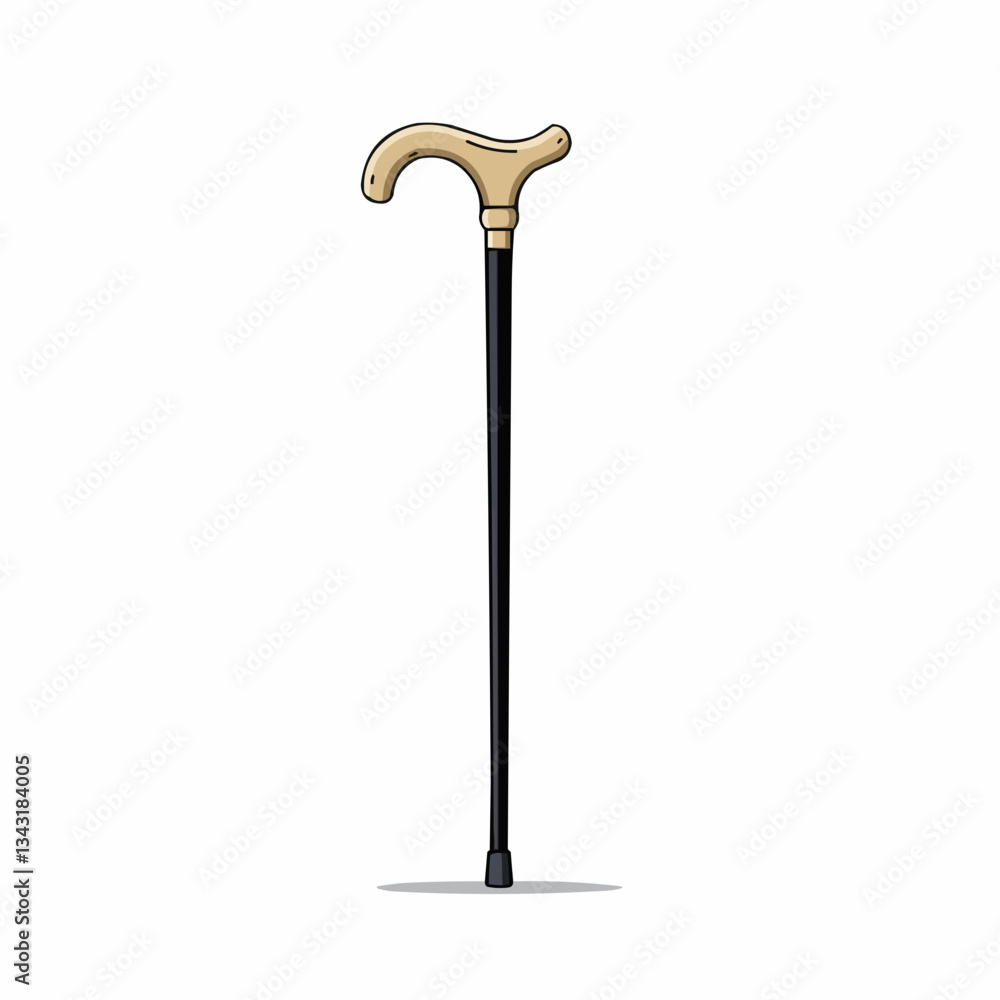 Elegant cane with a curved handle, isolated on a white background Elegant cane with a curved handle, isolated on a white background