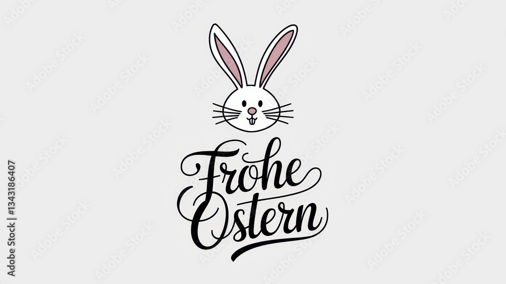 Obraz premium Easter bunny illustration with festive text, creative design for holiday greetings, spring celebrations, family gatherings, colorful decorations, joyful vibes.