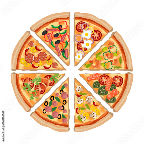vector pizza slice different toppings