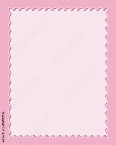 Pink vertical frame with wavy edge and shadow. Vector illustration for birthday and easter. Paper cut. Template with space for text and design. Blank card for mother's day and valentine's day.