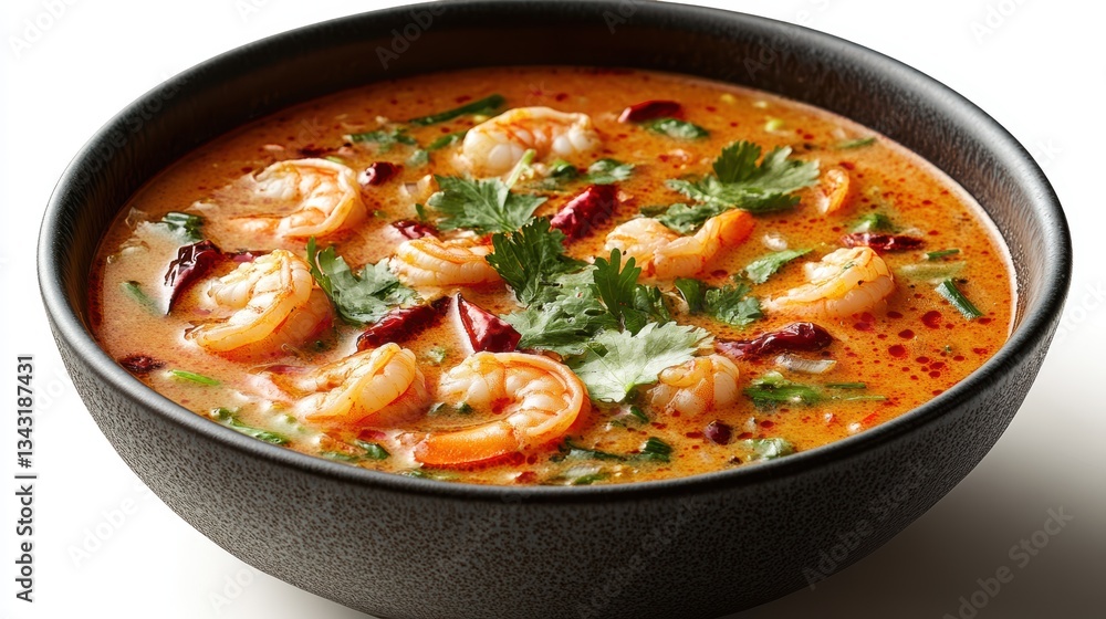 A vibrant bowl of Laksa shrimp soup, its broth a rich tapestry of spices, fragrant lemongrass, and succulent shrimp, ready to transport your taste buds to a tropical haven. A vibrant bowl of Laksa shrimp soup, its broth a rich tapestry of spices, fragrant lemongrass, and succulent shrimp, ready to transport your taste buds to a tropical haven.