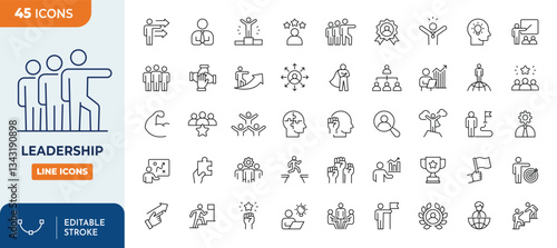 Leadership Line Editable Icons set. Containing leader, delegation, control, responsibility, and more. Vector illustration