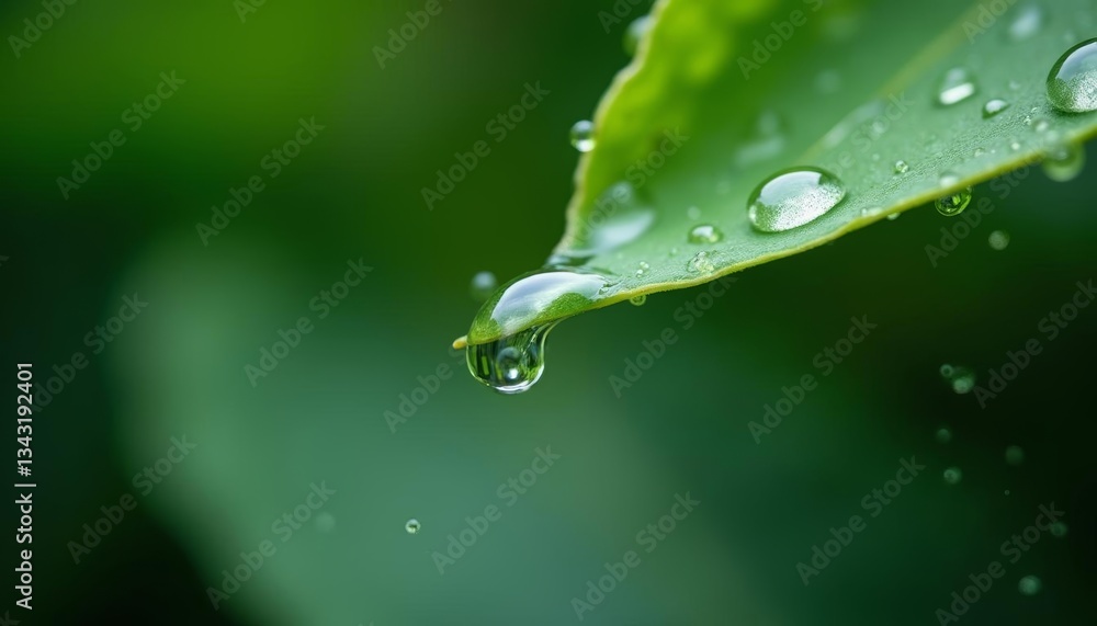 The sparkling tears on the green leaves The sparkling tears on the green leaves