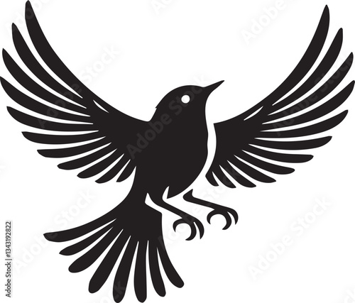 A silhouette flying bird black and white logo vector clip art
