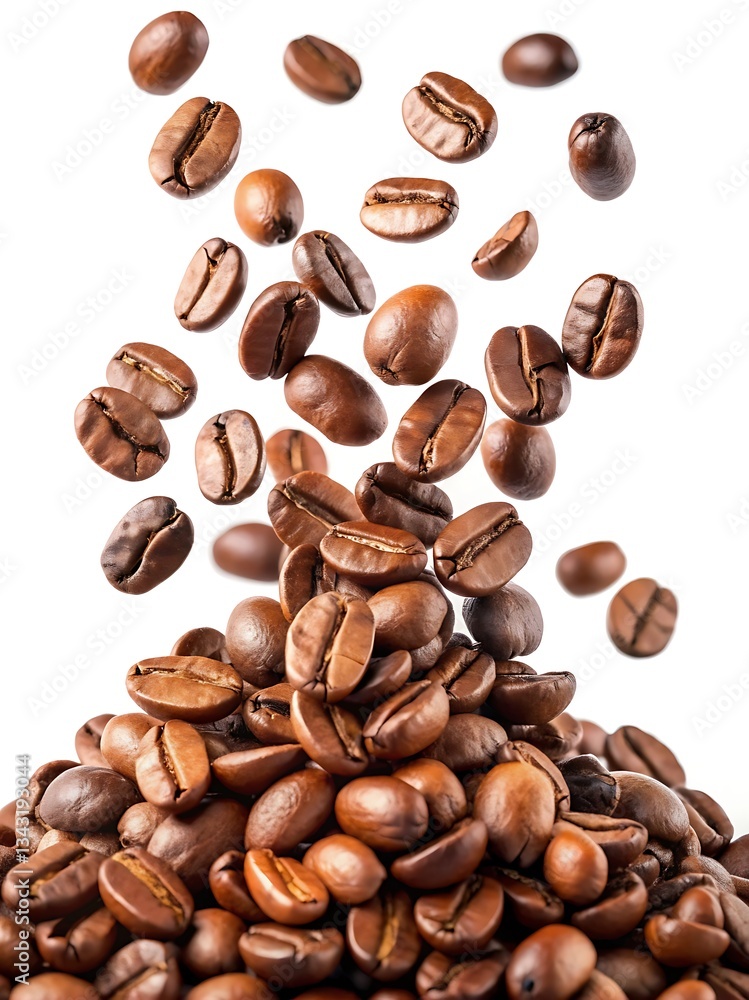 Naklejka premium Falling coffee beans on white background