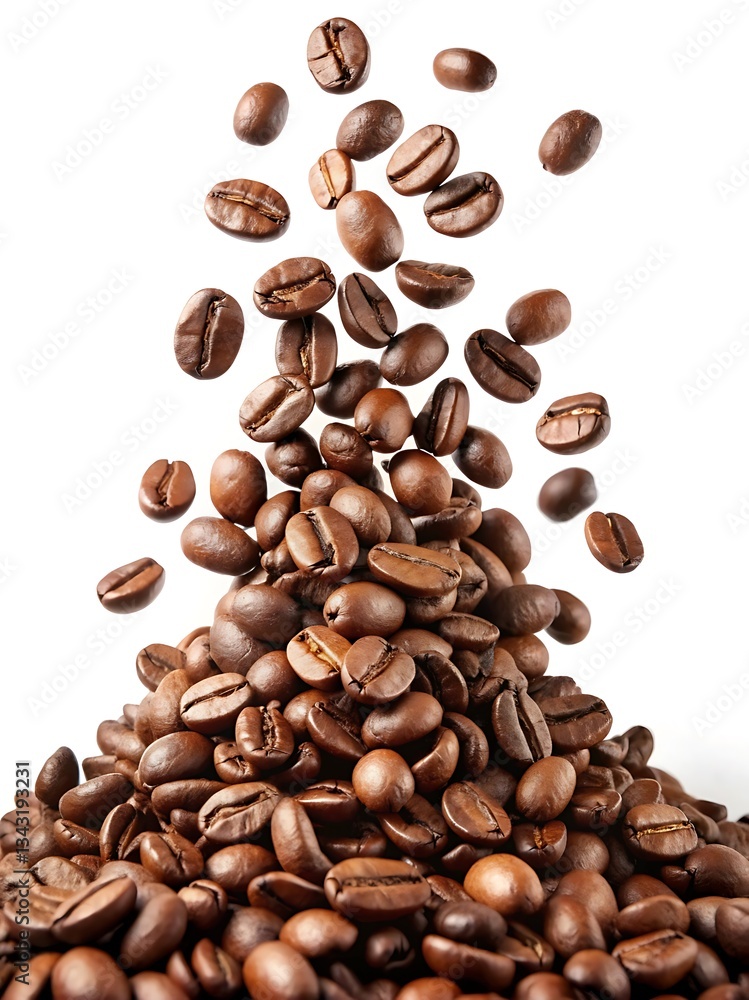 Obraz premium Falling coffee beans on white background