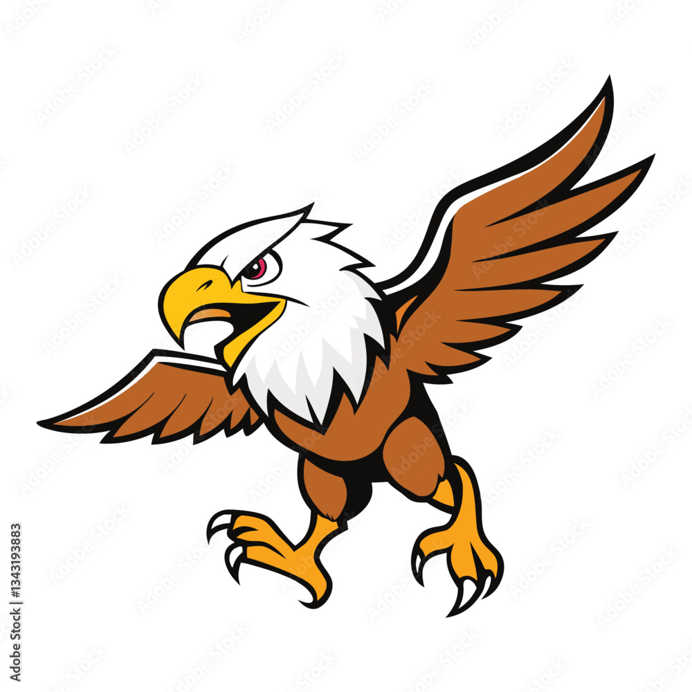Fototapeta premium A majestic bald eagle mascot swooping down with outstretched wings and sharp talon claws. Powerful and dynamic, symbolizing strength, freedom, and precision. Perfect for fierce brands.