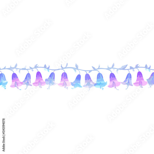 Blue bell flower border illustration gradient purple vector