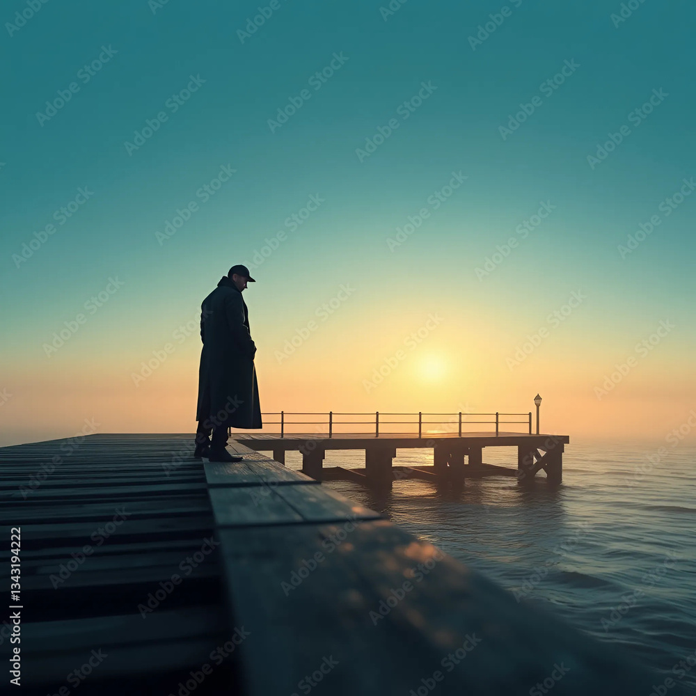 Fototapeta premium Lonely Man Standing Alone, Solitude Concept, Emotional Isolation, Moody Atmosphere