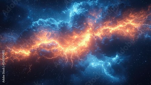 Vibrant cosmic scene showcasing electric clouds and stellar formations in space