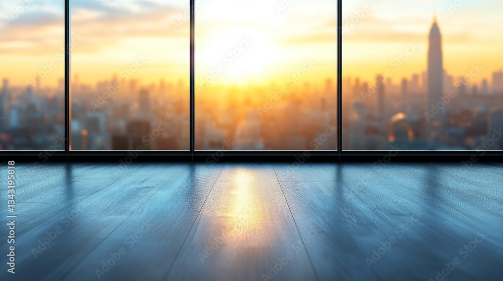 Fototapeta premium A gorgeous defocused image of a sleek, modern office interior with panoramic windows and beautiful lighting