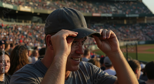 Wallpaper Mural Happy Baseball Fan in Gray Cap at Sunset Stadium Game Torontodigital.ca