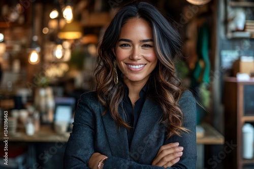 Wallpaper Mural A confident and successful Arabian Hispanic businesswoman, smiling Latina Indian lady boss, and female leader stands in a corporate office, posing with her hands crossed while looking at the camera Torontodigital.ca