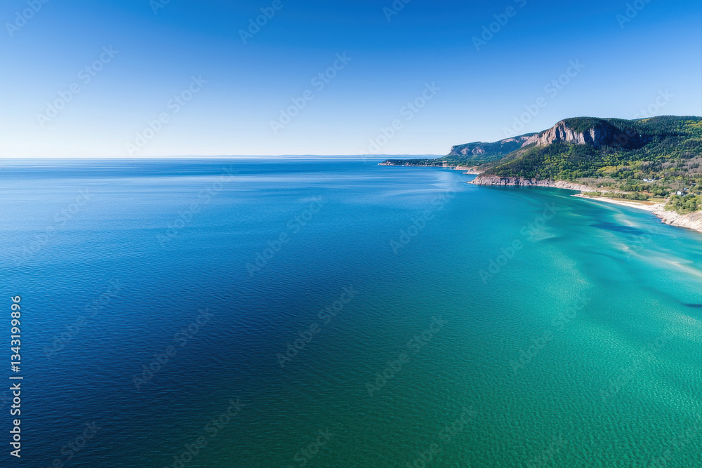 A stunning aerial view of a clear blue ocean meeting a lush coastline under a bright sky. A stunning aerial view of a clear blue ocean meeting a lush coastline under a bright sky.