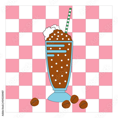 La granizada de café con nata montada en una copa grande de vidrio. Bebida fría de verano. Limonada de café.
