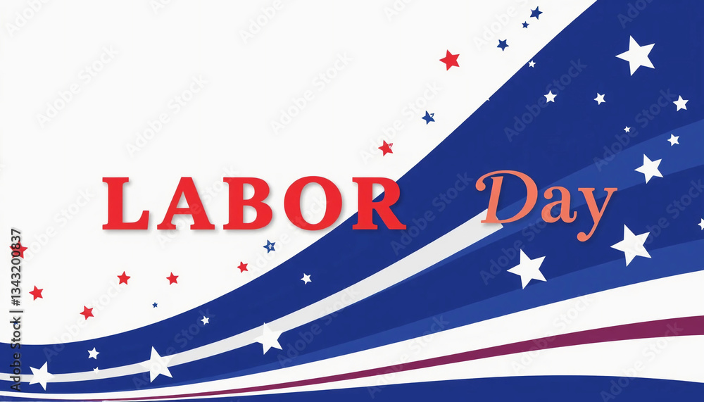 Obraz premium Happy Labor day hand lettering template, text, background with stars, vector design for celebration, bbq, party, social media post, banner, poster, card, Printable, USA 