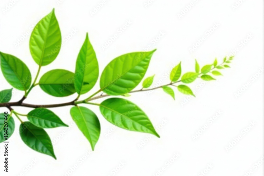 Branches with green leaves isolated on white background, plant, leafy, branches Branches with green leaves isolated on white background, plant, leafy, branches