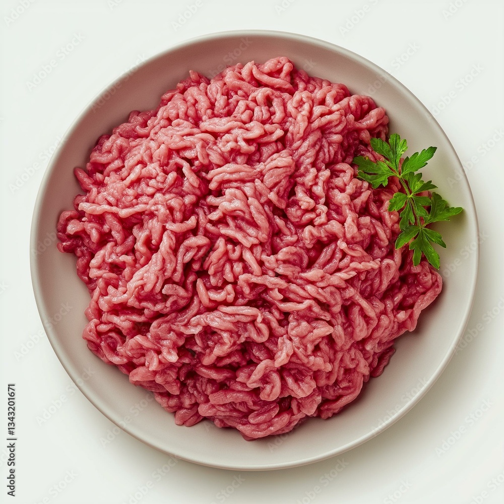 Freshly ground minced meat on a plate, perfect for various delicious recipes. Freshly ground minced meat on a plate, perfect for various delicious recipes.
