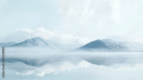 Wallpaper Mural Serene Mountain and Lake Reflections in Soft Pastel and Blue Hues
 Torontodigital.ca