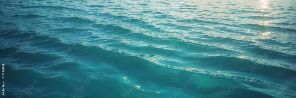 Obraz premium Serene turquoise ocean ripples, gentle waves reflecting sunlight, tranquil marine beauty