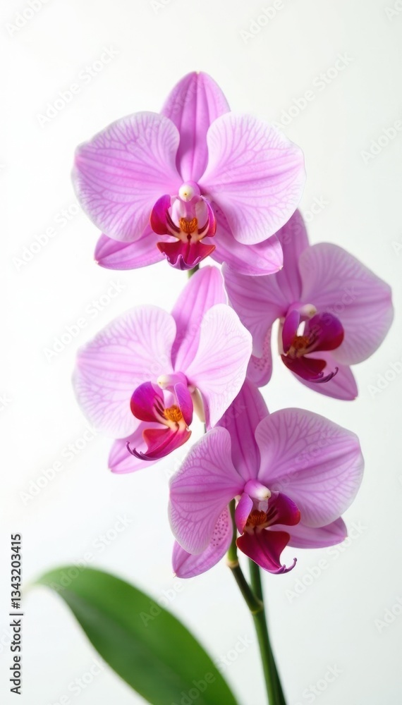 Delicate orchid blooms on a pristine white background, nature, bloom, greenery Delicate orchid blooms on a pristine white background, nature, bloom, greenery