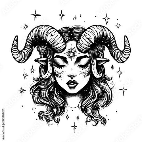 Aries zodiac tattoo art illustration black vector