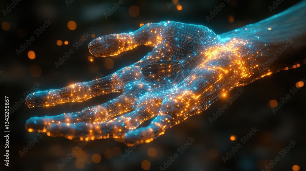 Hand with digital glow Hand with digital glow