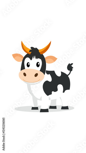 Minimalist Cartoon Cow with Horns in Flat Vector Style