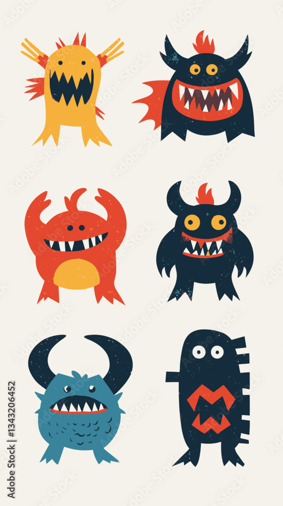 Fototapeta premium Colorful Monster Collection in Flat Minimalist SVG Vector Style
