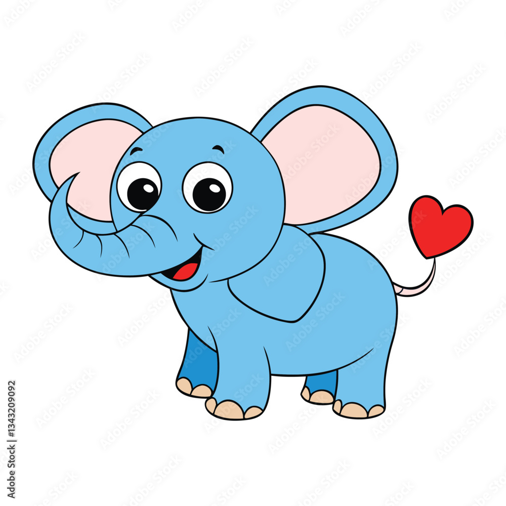 Obraz premium A lovable, big elephant with soft gray skin and floppy ears, holding a bright red heart in its trunk. Adorable and full of warmth, perfect for a friendly, joyful brand.