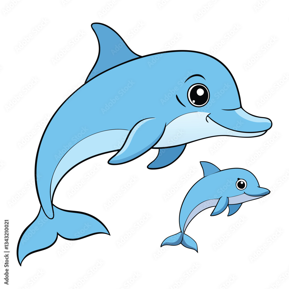Fototapeta premium A heartwarming scene of a mother dolphin and her baby swimming together in the ocean, symbolizing love, care, and harmony in a serene aquatic setting.