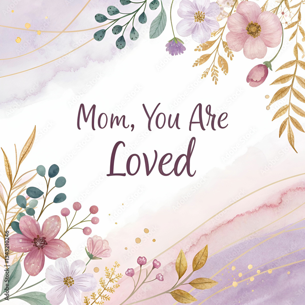 Obraz premium A dreamy watercolor Mother's Day banner with gentle pastel hues and elegant floral accents.