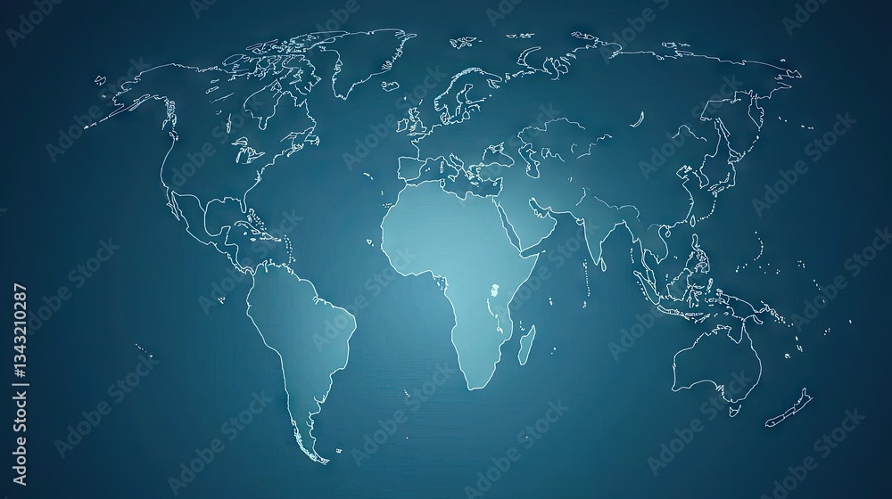 Naklejka premium World map outline, showing Africa highlighted. Possible use Educational presentation, background graphic