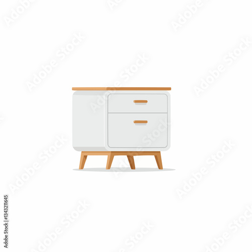 Minimalist white nightstand with wooden top in a bright room setting