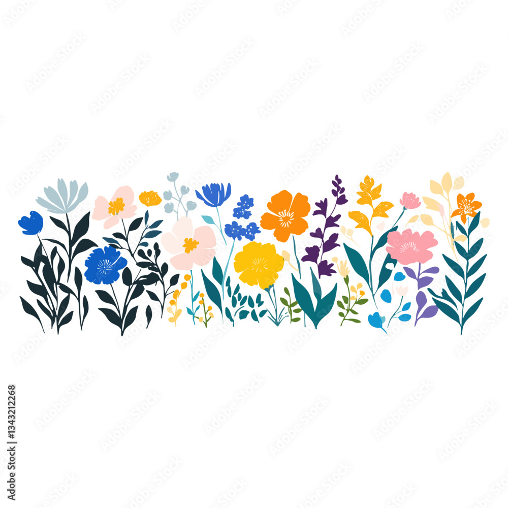 Obraz premium Colorful flowers with leaves illustration art asteraceae vector