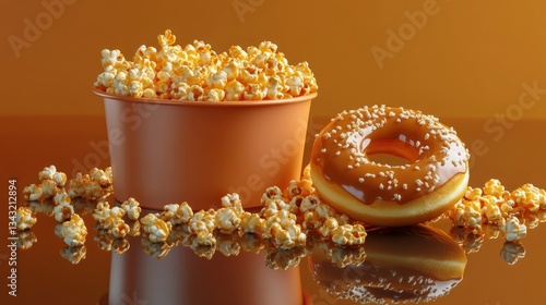 Caramel popcorn bucket and donut.