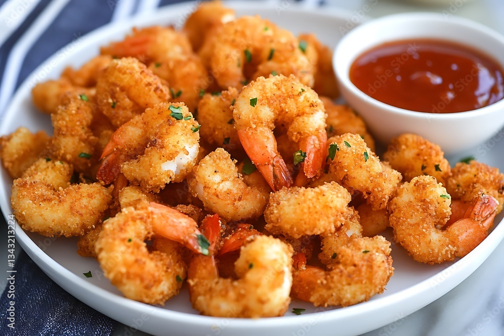 Crispy Fried Shrimp Served on Plate with Dipping Sauce Crispy Fried Shrimp Served on Plate with Dipping Sauce