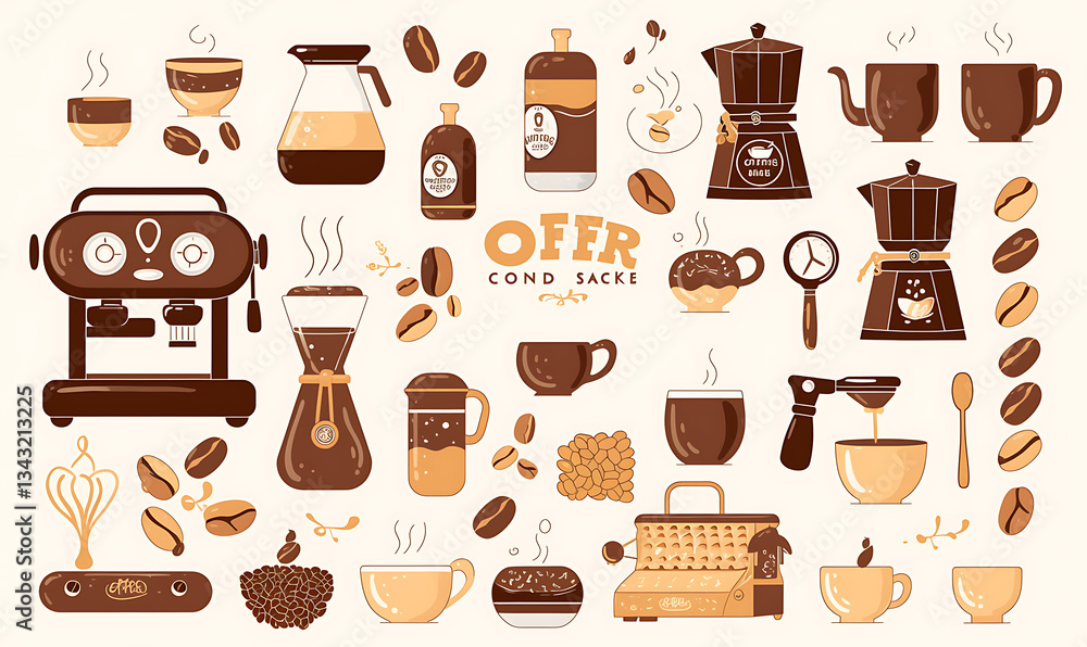 Coffee and accessories concept illustrations for wallpaper or advertising Coffee and accessories concept illustrations for wallpaper or advertising