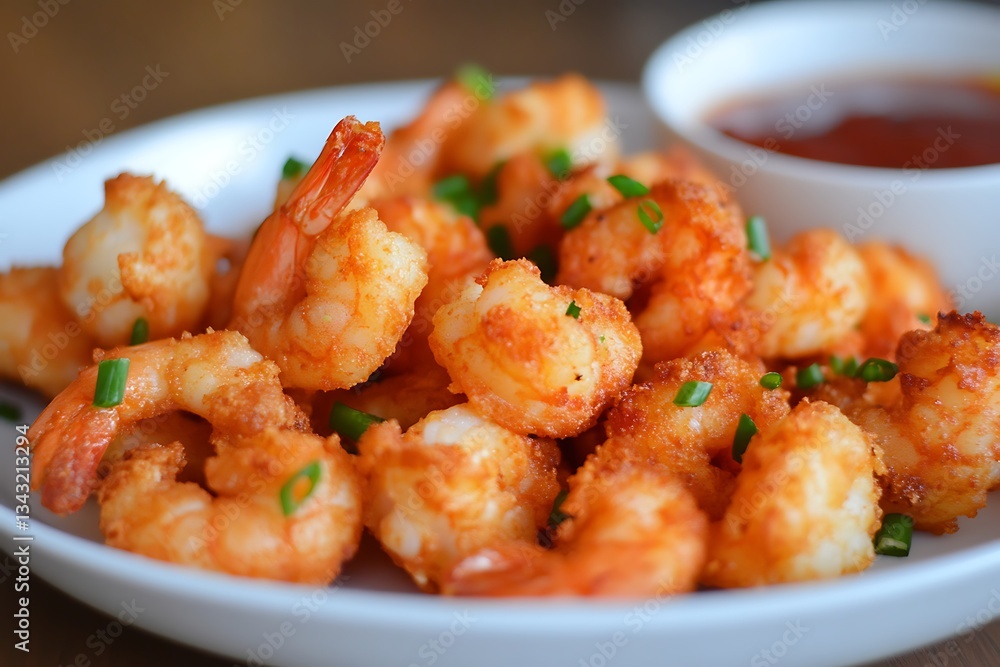 Crispy Fried Shrimp Served on Plate with Dipping Sauce Crispy Fried Shrimp Served on Plate with Dipping Sauce