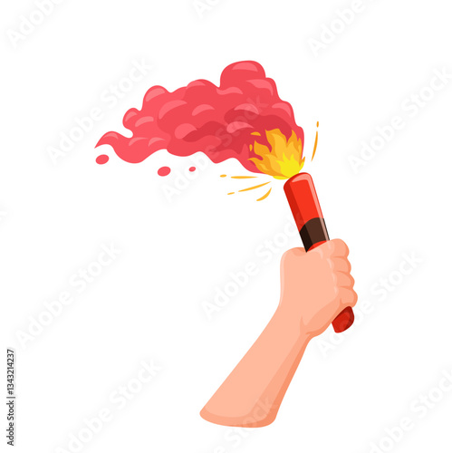 Hand Holding Flare Symbol Cartoon Illustration Vector