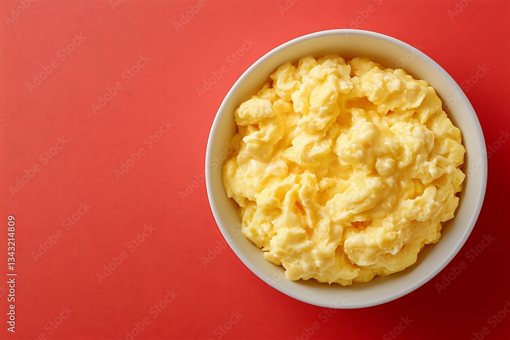 Fluffy Scrambled Eggs on a Plate with Fresh Garnishes Fluffy Scrambled Eggs on a Plate with Fresh Garnishes
