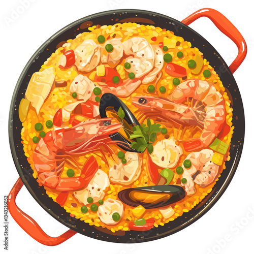 Seafood paella plate illustration seafood meal vector