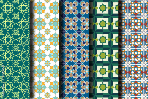Collection Islamic Pattern Background, Arabic Pattern Bakcground, Islamic Muslim Pattern, abstract seamless pattern