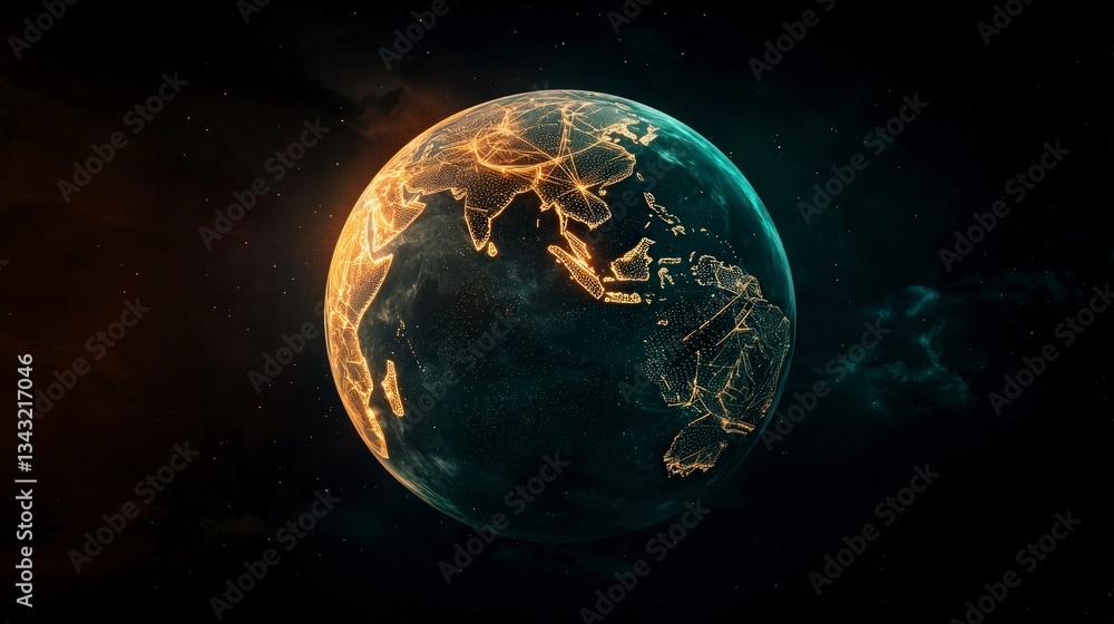 Fototapeta premium Global Network Metaverse Earth Digital World Cyber Space