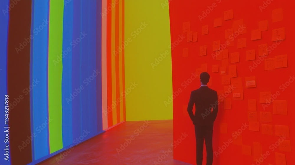 Obraz premium Man Contemplating Colorful Generative AI Art Wall