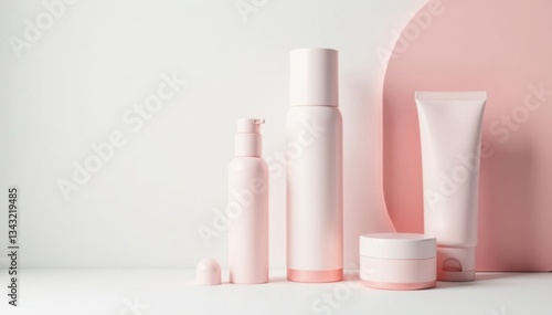 Clean, minimalist white backdrop for cosmetic products, surface, presentation, object