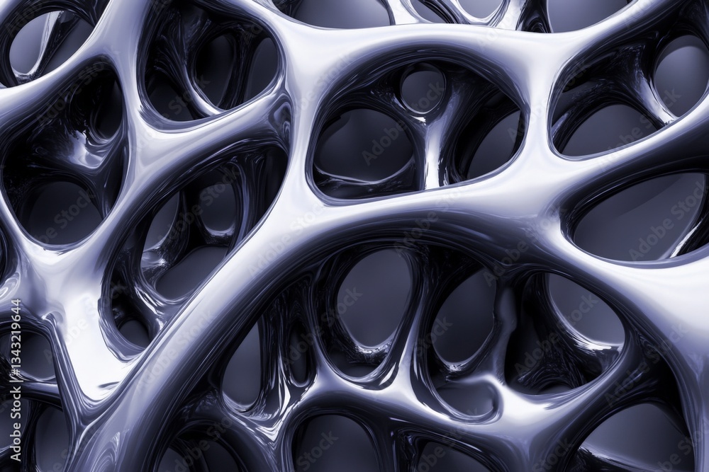 Detailed view of abstract organic shapes in glossy material reflecting light in intricate patterns Detailed view of abstract organic shapes in glossy material reflecting light in intricate patterns