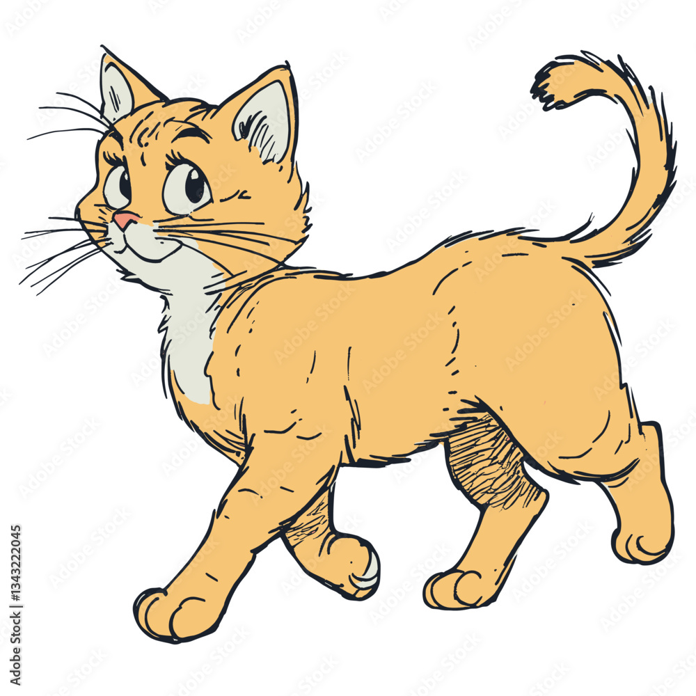 Fototapeta premium Cat walking illustration drawing animal vector